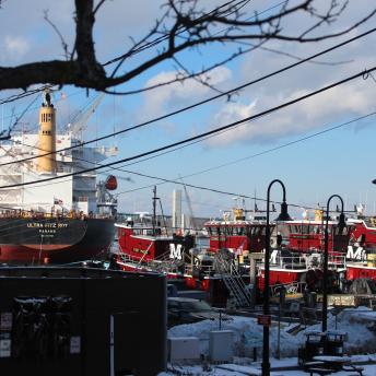 Cargo Ship and Tugs