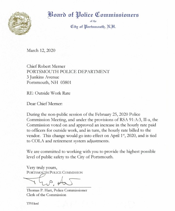 Police Commission Letter: Vendor Billing Rate Increase